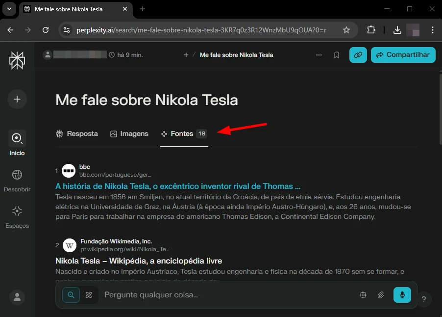 Imagem mostrando a parte de pesquisas relacionadas da ferramenta Perplexity